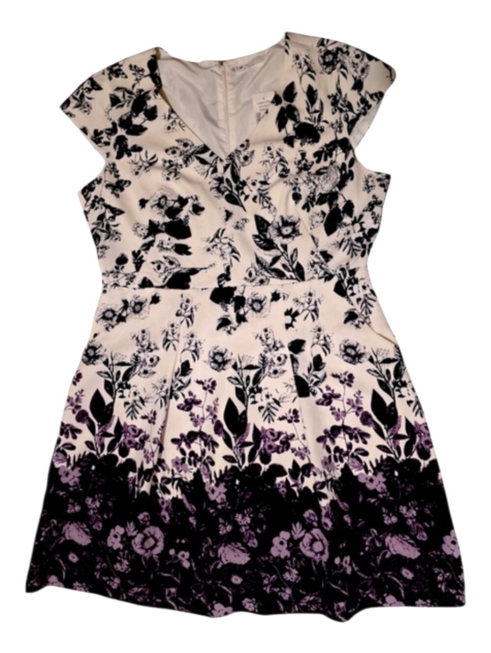 Cleo Floral Cap Sleeve A Line Midi Dress White Black Purple Plus Size 18